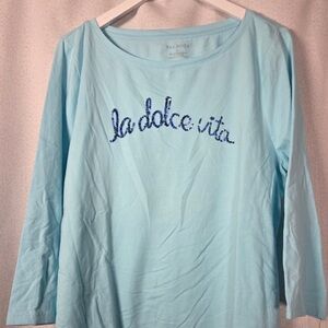 NWOT Talbot's Sequin Shirt Women's XL Blue 'La Dolce Vita'  3/4 Sleeve Shirt